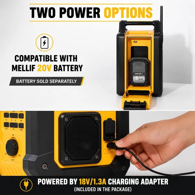 Alt view image 2 of 7 - Jobsite AM/FM Radio Speaker Compatible with 20V MAX Battery | IPX54 Waterproof Portable Wireless Stereo,Strong Signal Reception, TWS, 100ft Range, AC/DC Powered(Tool Only)