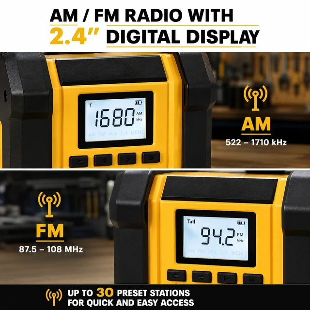 Alt view image 3 of 7 - Jobsite AM/FM Radio Speaker Compatible with 20V MAX Battery | IPX54 Waterproof Portable Wireless Stereo,Strong Signal Reception, TWS, 100ft Range, AC/DC Powered(Tool Only)