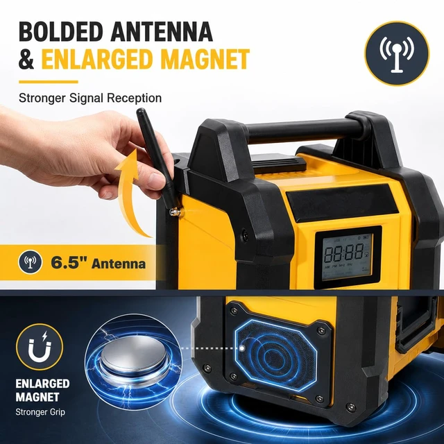 Alt view image 4 of 7 - Jobsite AM/FM Radio Speaker Compatible with 20V MAX Battery | IPX54 Waterproof Portable Wireless Stereo,Strong Signal Reception, TWS, 100ft Range, AC/DC Powered(Tool Only)