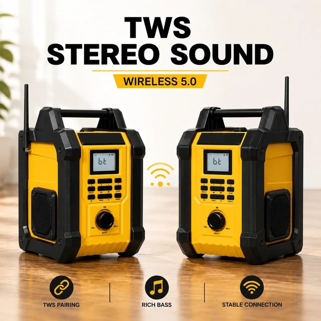 Alt view image 5 of 7 - Jobsite AM/FM Radio Speaker Compatible with 20V MAX Battery | IPX54 Waterproof Portable Wireless Stereo,Strong Signal Reception, TWS, 100ft Range, AC/DC Powered(Tool Only)