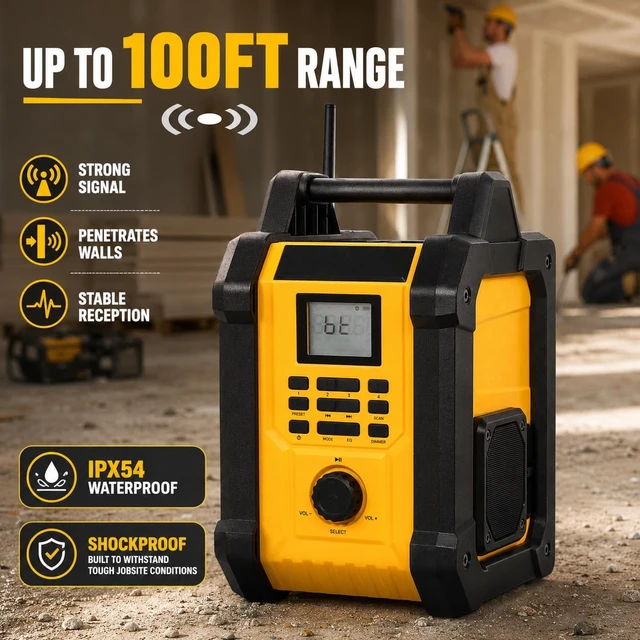Alt view image 7 of 7 - Jobsite AM/FM Radio Speaker Compatible with 20V MAX Battery | IPX54 Waterproof Portable Wireless Stereo,Strong Signal Reception, TWS, 100ft Range, AC/DC Powered(Tool Only)
