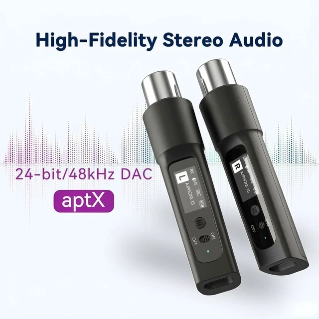 Alt view image 7 of 7 - XLR Bluetooth Receiver, BT 5.2, aptX, 24bit/48kHz, Wireless Stereo, 14H | YOCOWOCO Bluetooth Audio Adapter for PA Speakers, Mixers, DJ Systems, High-Fidelity Audio, OLED Display, 100 FT