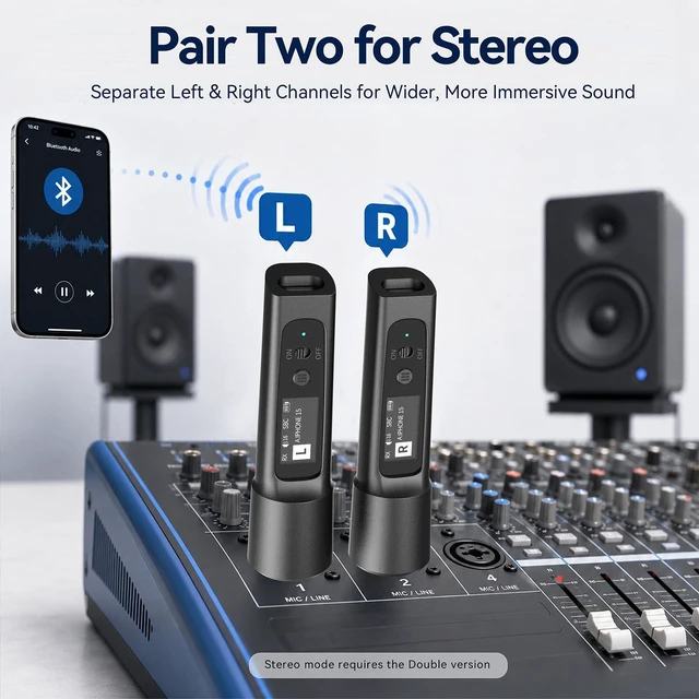 Alt view image 6 of 7 - XLR Bluetooth Receiver, BT 5.2, aptX, 24bit/48kHz, Wireless Stereo, 14H | YOCOWOCO Bluetooth Audio Adapter for PA Speakers, Mixers, DJ Systems, High-Fidelity Audio, OLED Display, 100 FT