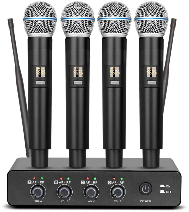 Main image of Depusheng R4 Karaoke Wireless Microphones Professional 4 Channels Handheld Wireless Microphone System Metal Dynamic Mic for Karaoke Singing, House Party, Church, Performance