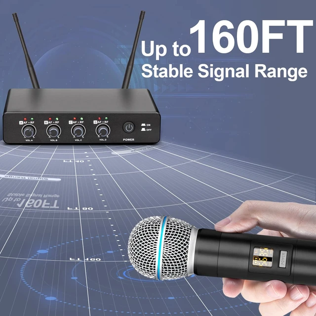 Alt view image 2 of 7 - Depusheng R4 Karaoke Wireless Microphones Professional 4 Channels Handheld Wireless Microphone System Metal Dynamic Mic for Karaoke Singing, House Party, Church, Performance