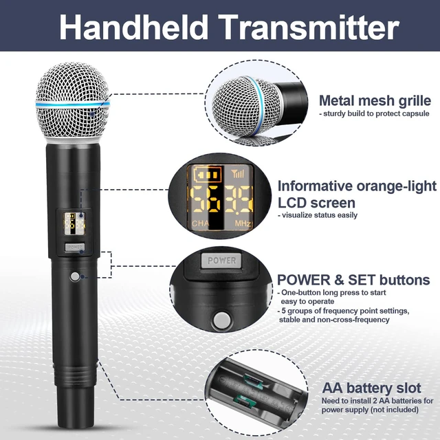 Alt view image 4 of 7 - Depusheng R4 Karaoke Wireless Microphones Professional 4 Channels Handheld Wireless Microphone System Metal Dynamic Mic for Karaoke Singing, House Party, Church, Performance