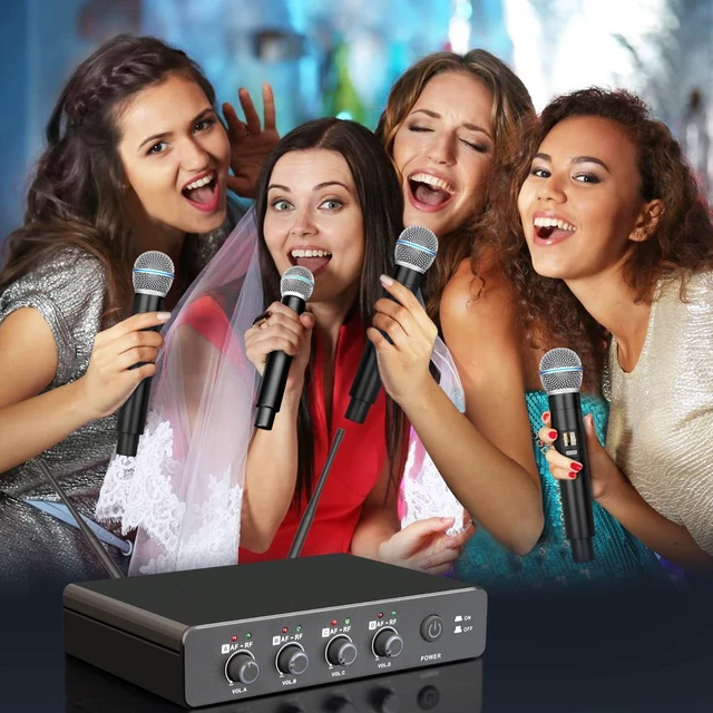 Alt view image 6 of 7 - Depusheng R4 Karaoke Wireless Microphones Professional 4 Channels Handheld Wireless Microphone System Metal Dynamic Mic for Karaoke Singing, House Party, Church, Performance