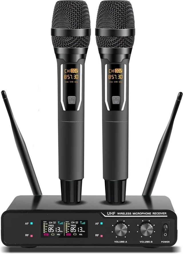 Main image of Professional Wireless Microphone, Dual VHF Microphone System-W300U | SNR 110dB, 18dBm Transmission, 164ft Long Range, Plug & Play, Cordless Dynamic Microphonesfor Singing, Karaoke, Church, DJ