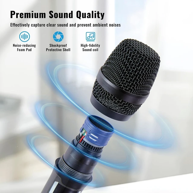 Alt view image 4 of 7 - Professional Wireless Microphone, Dual VHF Microphone System-W300U | SNR 110dB, 18dBm Transmission, 164ft Long Range, Plug & Play, Cordless Dynamic Microphonesfor Singing, Karaoke, Church, DJ