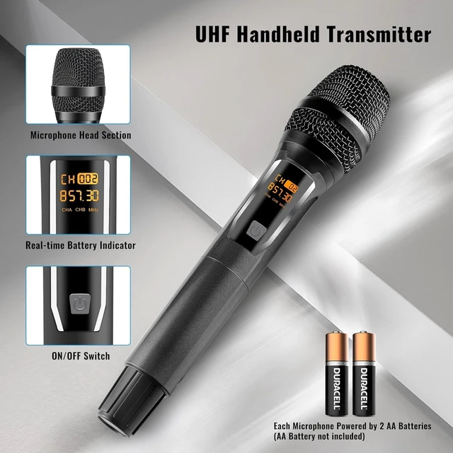 Alt view image 5 of 7 - Professional Wireless Microphone, Dual VHF Microphone System-W300U | SNR 110dB, 18dBm Transmission, 164ft Long Range, Plug & Play, Cordless Dynamic Microphonesfor Singing, Karaoke, Church, DJ