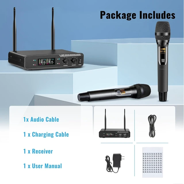 Alt view image 6 of 7 - Professional Wireless Microphone, Dual VHF Microphone System-W300U | SNR 110dB, 18dBm Transmission, 164ft Long Range, Plug & Play, Cordless Dynamic Microphonesfor Singing, Karaoke, Church, DJ