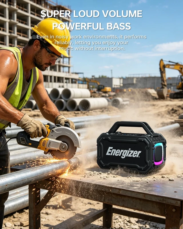 Alt view image 5 of 7 - Energizer Outdoor Bluetooth Speakers, 100W Peak Portable Wireless Speaker | Boost Bass, 24H, BT5.4, Wireless Charging, IPX6 Waterproof, TWS, RGB Lights for Beach, Camping, Jobsite, Tailgate, Garage