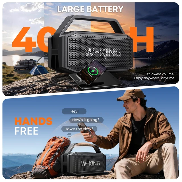 Alt view image 6 of 7 - Bluetooth Speaker, 100W PEAK Outdoor Portable Loud Speakers Wireless | 108dB IPX7 Waterproof Floating Rugged Boombox, 60W Party Large Speaker Subwoofer, 7.2'' Deep Bass Radiator, 40H, EQ, TF, AUX