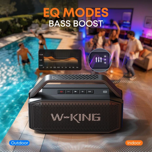 Alt view image 7 of 7 - Bluetooth Speaker, 100W PEAK Outdoor Portable Loud Speakers Wireless | 108dB IPX7 Waterproof Floating Rugged Boombox, 60W Party Large Speaker Subwoofer, 7.2'' Deep Bass Radiator, 40H, EQ, TF, AUX