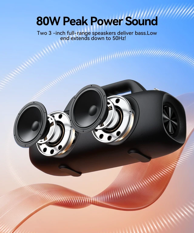 Alt view image 2 of 7 - BassBloom Roar 1 Outdoor Bluetooth Speaker, IPX6 Waterproof,60W | Powerful Sound JiKE Bass, Bluetooth 5.4, 24H Playtime, TWS Pairing, RGB Party Lights, for Travel Camping and Beach