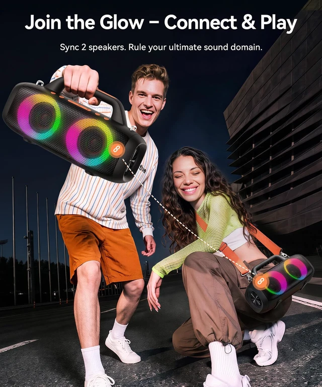Alt view image 7 of 7 - BassBloom Roar 1 Outdoor Bluetooth Speaker, IPX6 Waterproof,60W | Powerful Sound JiKE Bass, Bluetooth 5.4, 24H Playtime, TWS Pairing, RGB Party Lights, for Travel Camping and Beach