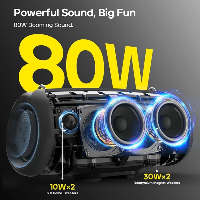 Alt view image 2 of 7 - StormBox Lava Bluetooth Speaker, 80W Loud Sound, 24H Playtime, Black | IP67 Waterproof, BT5.4, XBass, Custom EQ, TWS Pairing, Portable, Wireless, Built-in Mic, Party, Home, Outdoor, Camping, Beach
