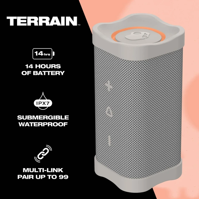 Alt view image 2 of 7 - Lifeworks Skullcandy Terrain Wireless Bluetooth Speaker - IPX7 Waterproof Portable Speaker with Dual Custom Passive Radiators, 14 Hour Battery, Nylon Wrist Wrap, & True Wireless Stereo