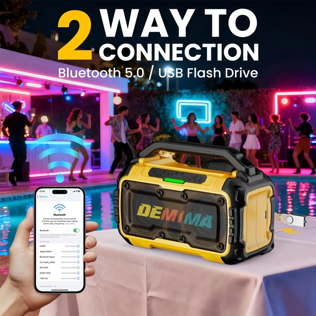 Alt view image 4 of 7 - DEMIMA Cordless Bluetooth Speaker for Dewalt 20V Batteries (No Battery) | 80W Portable Jobsite Stereo Speaker with Dual Speakers and USB Port, Suitable for Camping, Home, Jobsite and Parties
