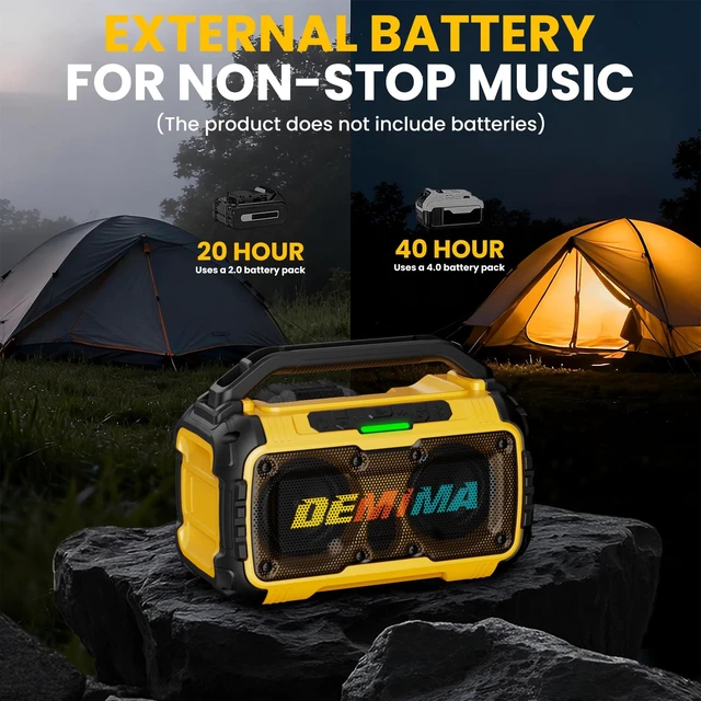 Alt view image 6 of 7 - DEMIMA Cordless Bluetooth Speaker for Dewalt 20V Batteries (No Battery) | 80W Portable Jobsite Stereo Speaker with Dual Speakers and USB Port, Suitable for Camping, Home, Jobsite and Parties