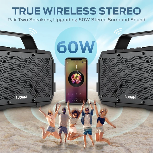 Alt view image 7 of 7 - BUGANI Bluetooth Speaker, Portable Bluetooth Speakers with 40W Stereo Sound, Loud Bluetooth Speaker 24H Playtime Support TF Card/AUX, IPX6 Waterproof for Beach Camping Outdoor Indoor