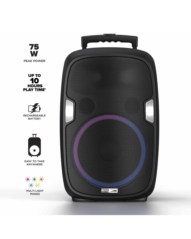 Alt view image 2 of 7 - Altec Lansing SoundRover 75 Wireless Speaker 75W Bluetooth Speaker with a Long Lasting 10 Hour Battery, 50 Foot Range, Multi LED Party Modes, True Wireless Pairing, Bonus Microphone