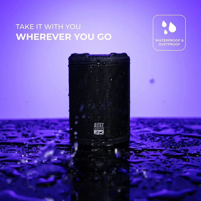 Alt view image 4 of 7 - Altec Lansing HydraMotion Wireless Bluetooth Speaker with 360 Degree Sound, Portable IP67 Waterproof for Outdoors, Shockproof, Snowproof, Everything Proof, 12 Hour Playtime (Black)