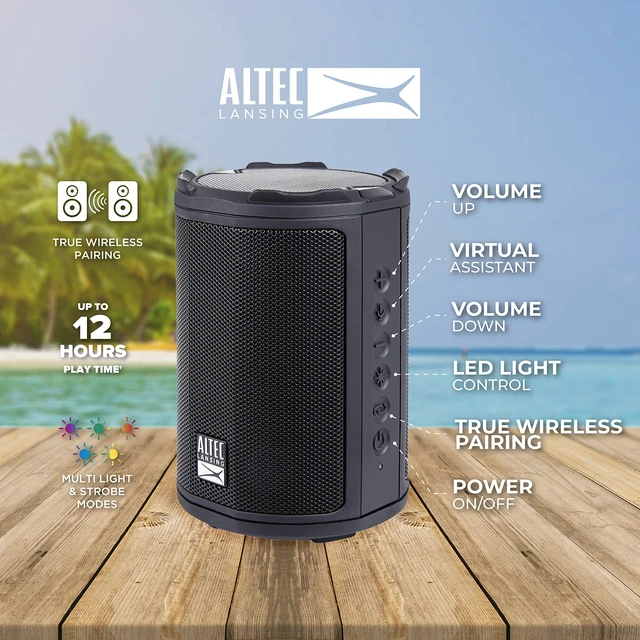 Alt view image 3 of 7 - Altec Lansing HydraMotion Wireless Bluetooth Speaker with 360 Degree Sound, Portable IP67 Waterproof for Outdoors, Shockproof, Snowproof, Everything Proof, 12 Hour Playtime (Black)