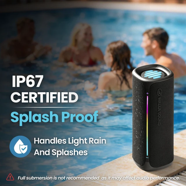 Alt view image 3 of 7 - Walla Boom+ Portable Bluetooth Speaker - 20W High-Power Audio, IP67 Waterproof, TWS Pairing, USB-C Charging, 8 Hours Playback, Bluetooth 6.0, Designed for Indoor Outdoor