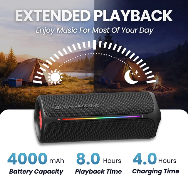 Alt view image 4 of 7 - Walla Boom+ Portable Bluetooth Speaker - 20W High-Power Audio, IP67 Waterproof, TWS Pairing, USB-C Charging, 8 Hours Playback, Bluetooth 6.0, Designed for Indoor Outdoor