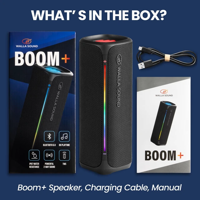 Alt view image 7 of 7 - Walla Boom+ Portable Bluetooth Speaker - 20W High-Power Audio, IP67 Waterproof, TWS Pairing, USB-C Charging, 8 Hours Playback, Bluetooth 6.0, Designed for Indoor Outdoor