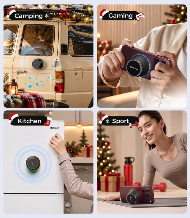 Alt view image 5 of 7 - Stocking Stuffers for Teen Boys, Gifts for Men, Portable Bluetooth Speaker | Magnetic Phone Stand, TWS Pairing, 9 RGB Modes, IPX5 Waterproof, White Elephant Gifts for Teen Adults Men, Home/Office