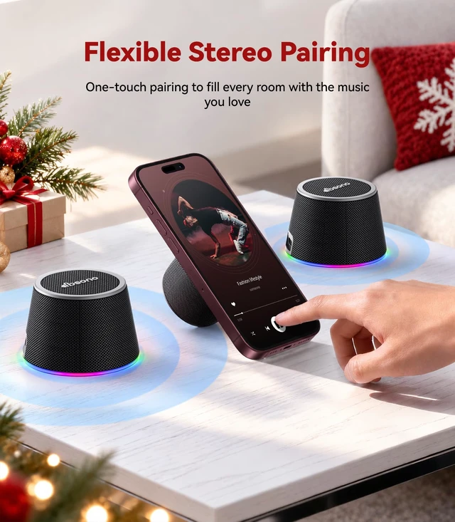 Alt view image 7 of 7 - Stocking Stuffers for Teen Boys, Gifts for Men, Portable Bluetooth Speaker | Magnetic Phone Stand, TWS Pairing, 9 RGB Modes, IPX5 Waterproof, White Elephant Gifts for Teen Adults Men, Home/Office