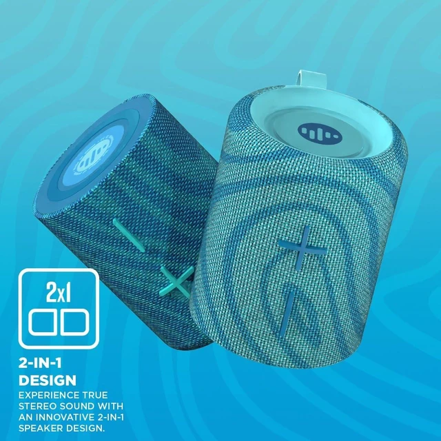 Alt view image 3 of 7 - Stromberg Twin 2-in-1 Mini Portable Bluetooth Speaker, 10W (5W per Speaker), 11-Hour Playtime, Magnetic, Sky Blue and Blue
