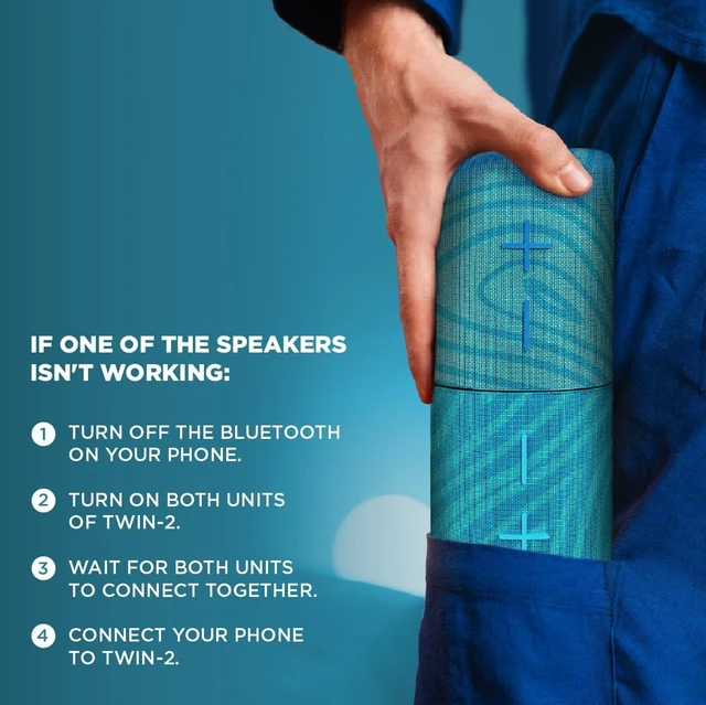 Alt view image 2 of 7 - Stromberg Twin 2-in-1 Mini Portable Bluetooth Speaker, 10W (5W per Speaker), 11-Hour Playtime, Magnetic, Sky Blue and Blue