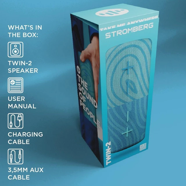 Alt view image 6 of 7 - Stromberg Twin 2-in-1 Mini Portable Bluetooth Speaker, 10W (5W per Speaker), 11-Hour Playtime, Magnetic, Sky Blue and Blue