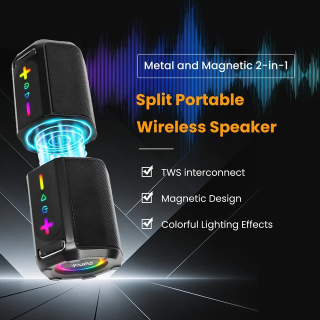 Alt view image 2 of 7 - YanMing 2-in-1 Magnetic Split Bluetooth Speaker, 30W Loud Portable Wireless Speaker BT5.4 with Deep Bass, IPX6 Waterproof, 24H Playtime, TWS Pairing, for Camping Beach Party Home Outdoor Travel