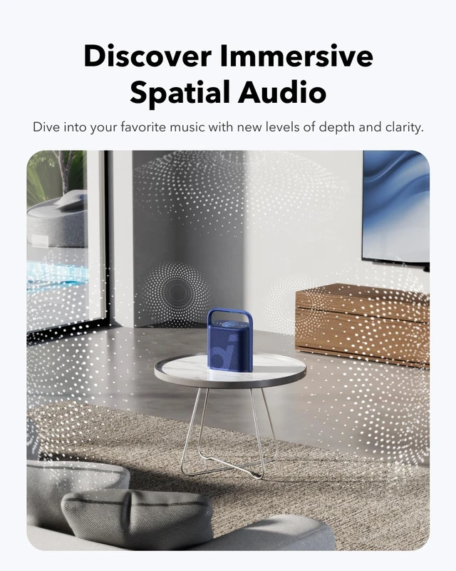 Alt view image 2 of 6 - Soundcore Motion X500 Portable Bluetooth Speaker, Wireless Speaker with Immersive Spatial Audio, Wireless Hi-Res Sound with 3X Detail, 3-Channel Audio, and an Upward Firing Driver with Ambient Light