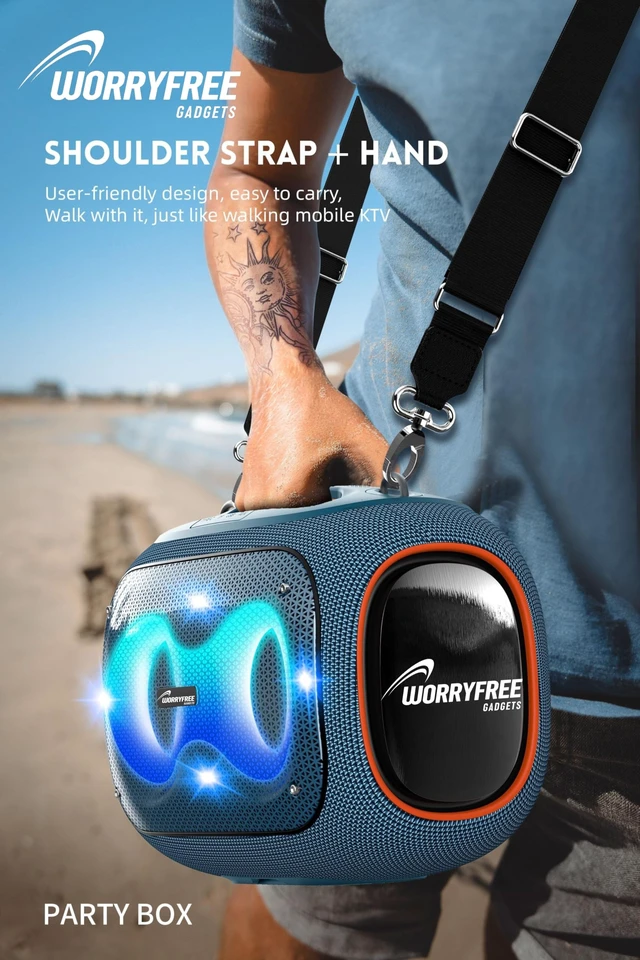 Alt view image 5 of 7 - WorryFree Gadgets Portable Bluetooth Speaker with 2 Mics, Deep Bass, 10-Hour Playtime, IPX6 Waterproof, 120W, Gray