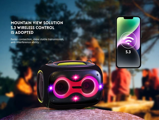 Alt view image 7 of 7 - WorryFree Gadgets Portable Bluetooth Speaker with 2 Mics, Deep Bass, 10-Hour Playtime, IPX6 Waterproof, 120W, Gray