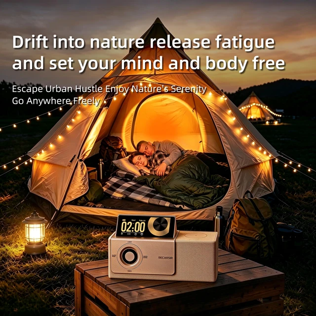 Alt view image 3 of 6 - BECARSIR Flipscreen Speaker with Adjustable Brightness LCD Display, 7 in 1 Portable Bluetooth Speaker with Sunset Light and Wireless Charging Station for Home,Patio,Party,Camp,Outdoor (Gold)