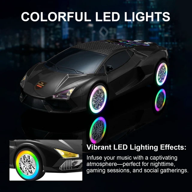 Alt view image 4 of 7 - WSTER WS-690 Supercar Bluetooth Speaker with RGB Wheel Lights (Black) | Supercar Design, Display Screen & RGB Wheel Lights, TWS Stereo & FM Radio, TF Playback, Built-In Mic