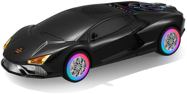 Main image of WSTER WS-690 Supercar Bluetooth Speaker with RGB Wheel Lights (Black) | Supercar Design, Display Screen & RGB Wheel Lights, TWS Stereo & FM Radio, TF Playback, Built-In Mic