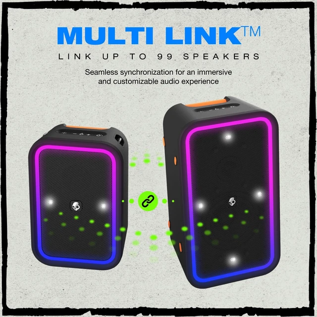 Alt view image 6 of 7 - Skullcandy Stomp Bluetooth Speaker IPX7 Waterproof Wireless Portable Speaker, with LED Lightshow & Strobe Modes, 12 Hour Battery, Multi-Link, & USB-C & USB-A Output Charging (Stomp, Black)