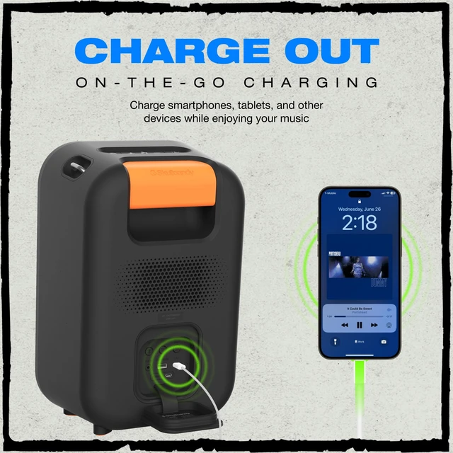 Alt view image 5 of 7 - Skullcandy Stomp Bluetooth Speaker IPX7 Waterproof Wireless Portable Speaker, with LED Lightshow & Strobe Modes, 12 Hour Battery, Multi-Link, & USB-C & USB-A Output Charging (Stomp, Black)