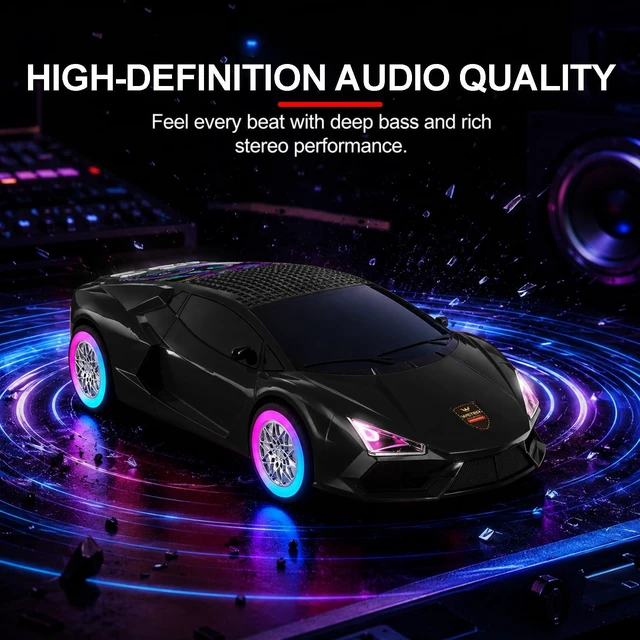 Alt view image 7 of 7 - WSTER WS-690 Supercar Bluetooth Speaker with RGB Wheel Lights (Black) | Supercar Design, Display Screen & RGB Wheel Lights, TWS Stereo & FM Radio, TF Playback, Built-In Mic