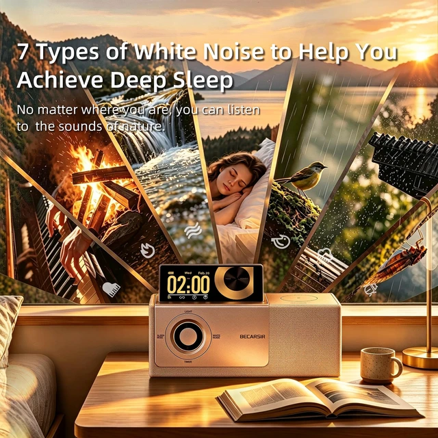Alt view image 6 of 6 - BECARSIR Flipscreen Speaker with Adjustable Brightness LCD Display, 7 in 1 Portable Bluetooth Speaker with Sunset Light and Wireless Charging Station for Home,Patio,Party,Camp,Outdoor (Gold)
