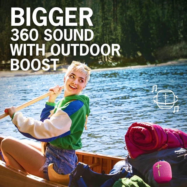 Alt view image 3 of 7 - Ultimate Ears WONDERBOOM 3, Small Portable Wireless Bluetooth Speaker, Big Bass 360-Degree Sound for Outdoors, Waterproof, Dustproof IP67, Floatable, 131 ft Range - Hyper Pink