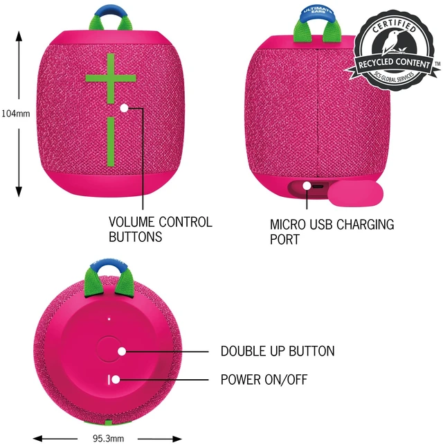 Alt view image 7 of 7 - Ultimate Ears WONDERBOOM 3, Small Portable Wireless Bluetooth Speaker, Big Bass 360-Degree Sound for Outdoors, Waterproof, Dustproof IP67, Floatable, 131 ft Range - Hyper Pink