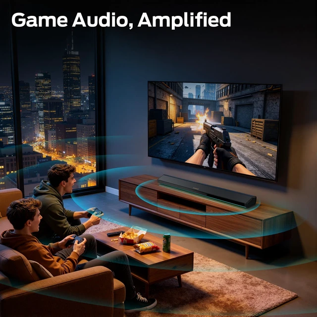 Alt view image 4 of 7 - Monster Sound Bar for Smart TV, 72W Soundbar, 2.0CH TV Speakers with Dual Bass Diaphragm, 6 RGB Lights, Bluetooth 6.0, AUX/Coaxial/USB/TF Inputs, Home Theater Sound System for TV/PC/Gaming/Projector